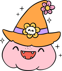 Groovy Retro Halloween pumpkin Cartoon Character Doodle Hand Drawing  Vibrant Bold Funky Art