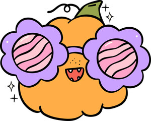 Groovy Retro Halloween pumpkin Cartoon Character Doodle Hand Drawing  Vibrant Bold Funky Art