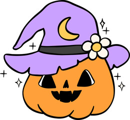 Groovy Retro Halloween pumpkin Cartoon Character Doodle Hand Drawing  Vibrant Bold Funky Art