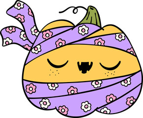 Groovy Retro Halloween pumpkin Cartoon Character Doodle Hand Drawing  Vibrant Bold Funky Art