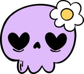 Obraz premium Groovy Retro Halloween skull face Cartoon Character Doodle Hand Drawing Vibrant Bold Funky Art