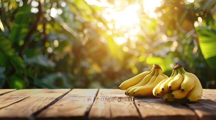 Rustic Podium with Bananas Amid Gentle Morning Glow. AI generated illustration