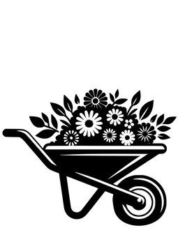 black wheelbarrow filled flowers clip art preview