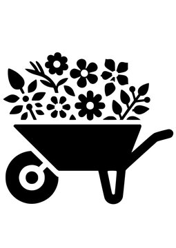 black wheelbarrow filled flowers clip art preview