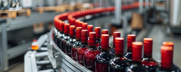 Obraz premium Modern packaging facility with advanced machinery for wine bottles