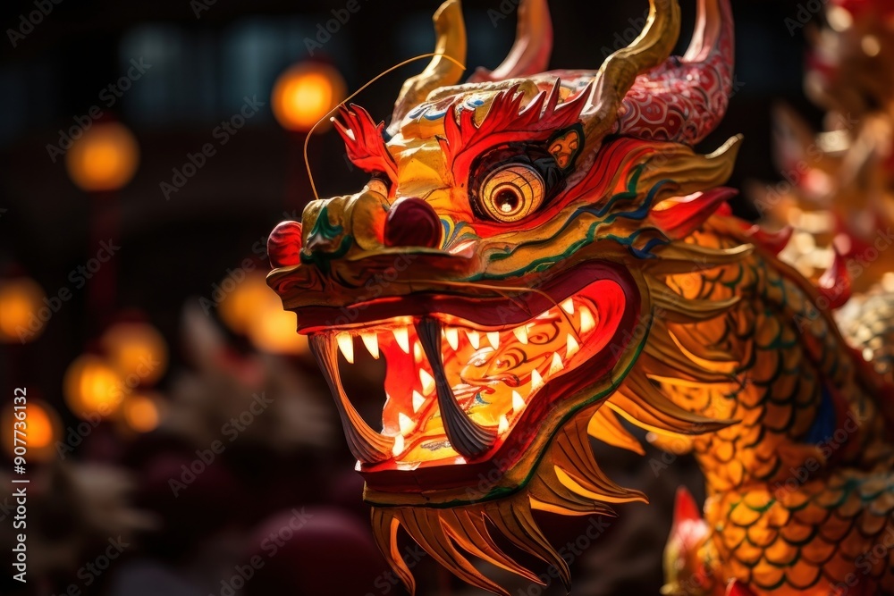 Poster dragon lantern celebration festival chinese new year.