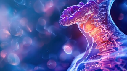 Obraz premium A close up of a person's neck with a purple and pink color scheme