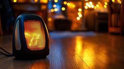 A Portable Electric Heater on a Wooden Floor is a convenient appliance for warmth in winter