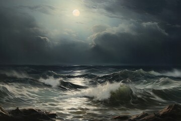 Fototapeta premium Moon and ocean outdoors horizon nature.