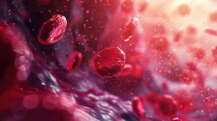 Fototapeta premium A close up of red blood cells in motion