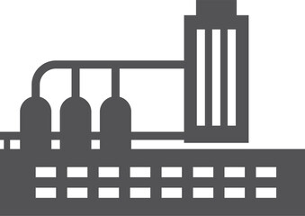 Chemical refinery manufacturing. Black industrial building icon