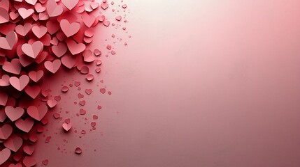 Layered pink hearts creating a 3D effect on a soft pink background. st. valentines theme