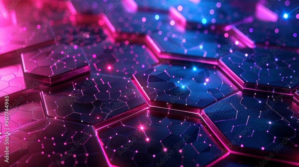 Poster a close up of a blue and purple background with a pattern of hexagons