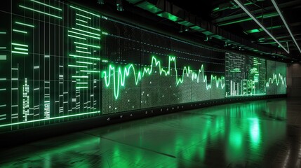 Fototapeta premium Futuristic green display concept of the S&P 500 stock market index on a large screen.