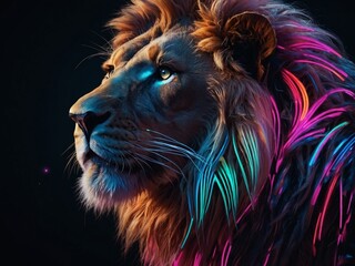 Naklejka premium Abstract neon light Lion wallpaper, glowing space background