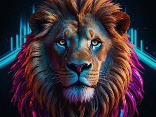 Abstract neon light Lion wallpaper, glowing space background