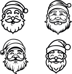 Fototapeta premium Cute Black and White Santa Faces for Christmas Coloring Pages