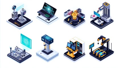 Icon Set of Smart Manufacturing Technologies Featuring AR and AI