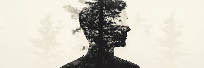 Silhouette of a man with tree branches overlayed, creating a sense of nature and identity.
