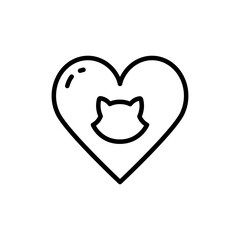Cat head with heart line icon. Cat face design on white background, Pet. Animals. Isolated vector illustration.