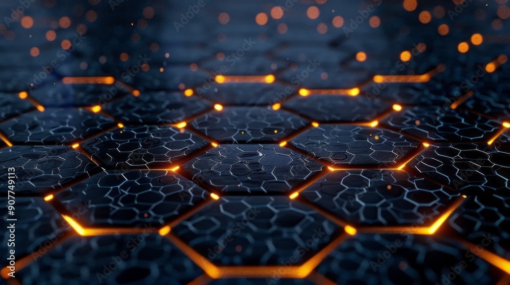 Poster A black and orange hexagonal pattern with a lot of texture