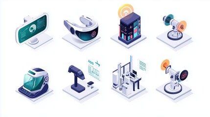 Icon Set of Smart Manufacturing Technologies Featuring AR and AI