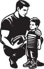 Father with son holding football Vector Illustration Silhouette