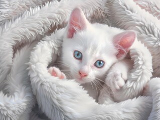 Obraz premium blanket white kitten pink sparkle eyes