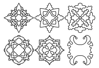 folk square geometric floral design doodle isolated  line vector set