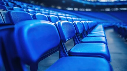 Fototapeta premium Photo of Blue seats in an outdoor stadium