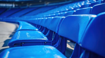 Fototapeta premium Photo of Blue seats in an outdoor stadium
