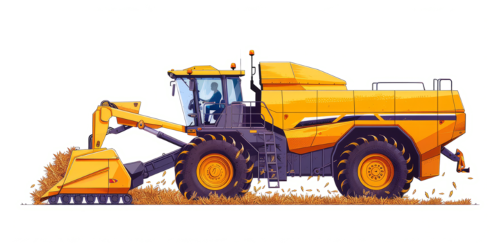 corn harvester with its attachments, displayed on a white background.