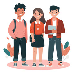 students group happy people learning language Education  Artwork isolated on white background