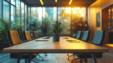 A business meeting taking place in a modern office, highlighting professionalism and collaboration.