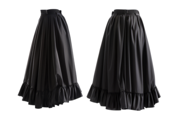 Sophisticated black skirt, autumn collection, front and back views on white