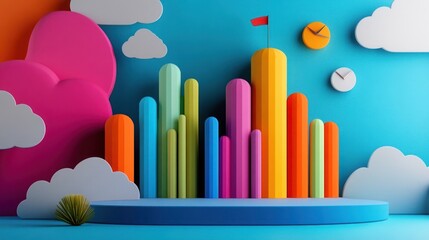 Obraz premium Colorful abstract design with pillars and clouds, perfect for creative projects and modern presentations.
