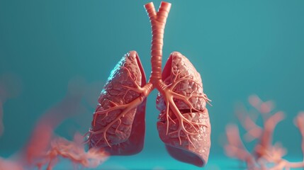 A close up of a red lung with pink veins
