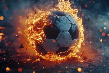 Fototapeta premium Flying soccer ball on fire -falling down