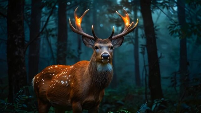 deer in the forest with glowing antlers