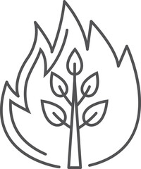 Burning tree symbol. Forest fire black line icon