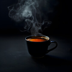 A cup of coffee with smoke, Black coffee, hot Americano, Expresso, 4k resolution, high quality, dark black background