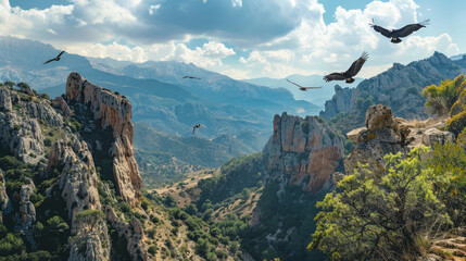 Vultures soared through the rugged mountains of Cazorla park.