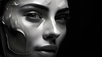 Beautiful attractive black and white woman model with Cosmetic surgery