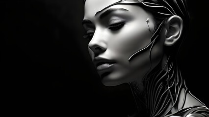 Beautiful attractive black and white woman model with Cosmetic surgery