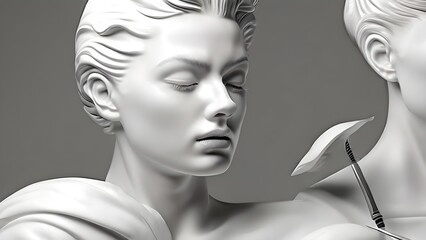 Beautiful attractive black and white woman model with Cosmetic surgery