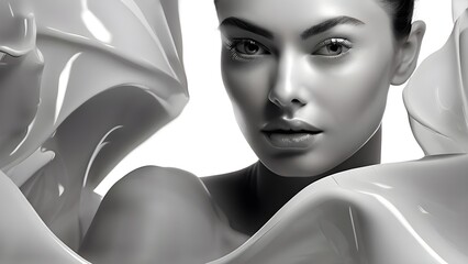 Beautiful attractive black and white woman model with Cosmetic surgery