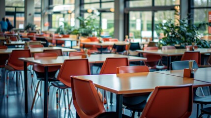 Empty cafe tables and chairs.