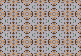  Seamless brown floral pattern on light blue background