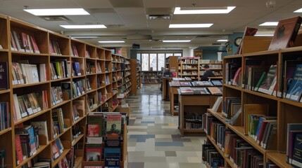 Bookshelves in a library.
