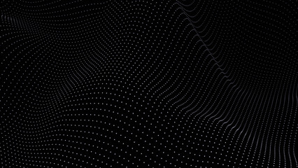 3d render Abstract Waving curve black and white particle technology Background. Futuristic dots connections in isolated dark space. Geometry neon grid minimalistic modern presentation concept